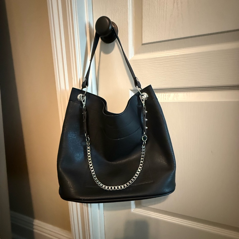 Elegant Black Leather Tote Bag